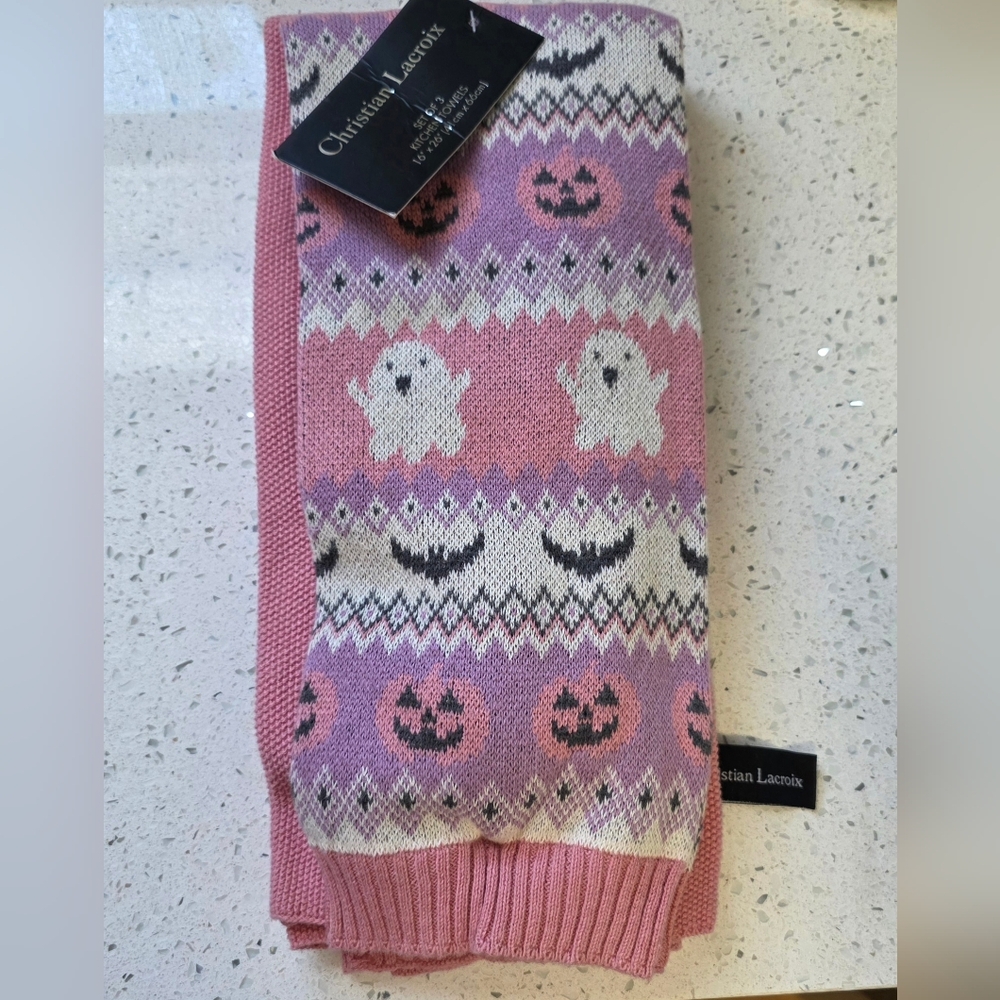 Christian Lacroix 100% Cotton Halloween Kitchen Towel Set Pastel Pink Purple NWT